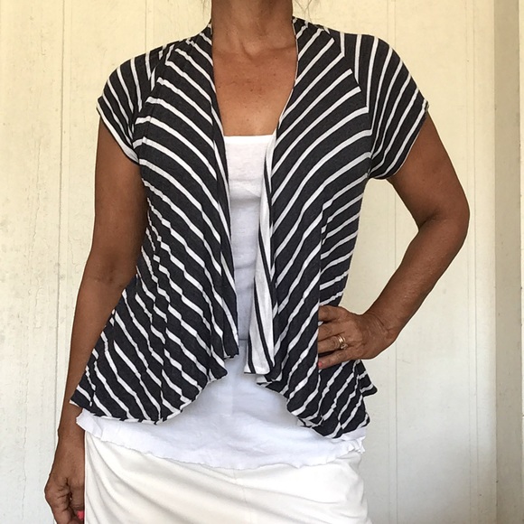 SPLENDID JERSEY KNIT STRIPED CARDIGAN BLUE AND WHITE MEDIUM - Picture 4 of 8